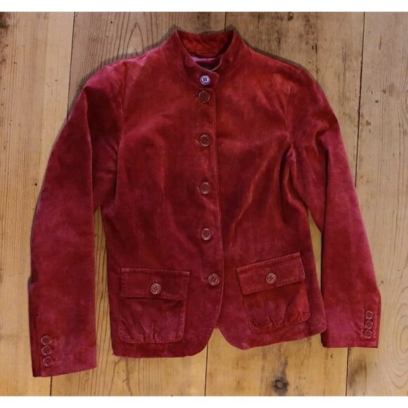 Liz Claiborne Jackets & Blazers - Vtg Liz Claiborne Women Petite S Red Suede Jacket Blazer Button Down Mock Collar